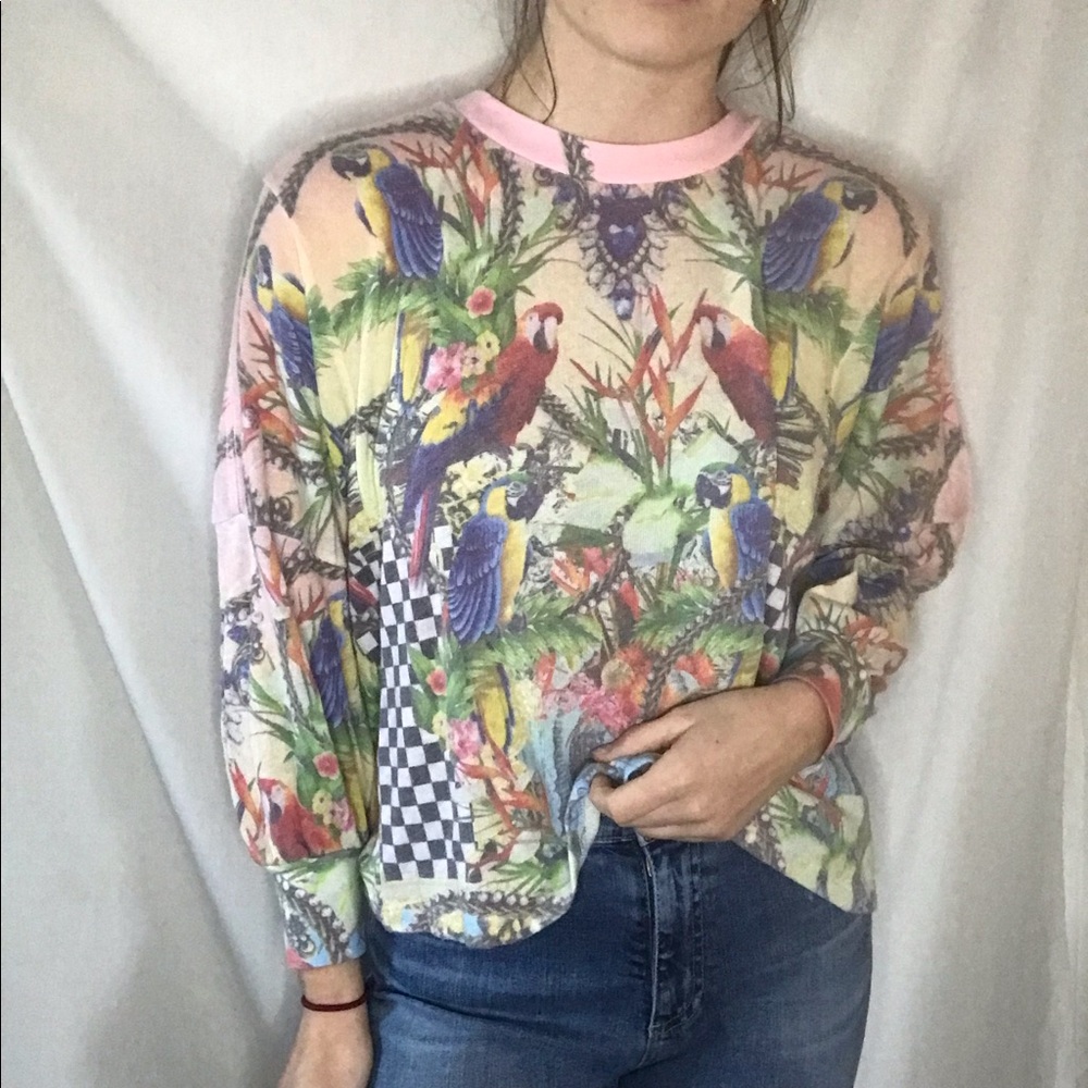 Wildfox animal and checker‎ print lightweight crewneck